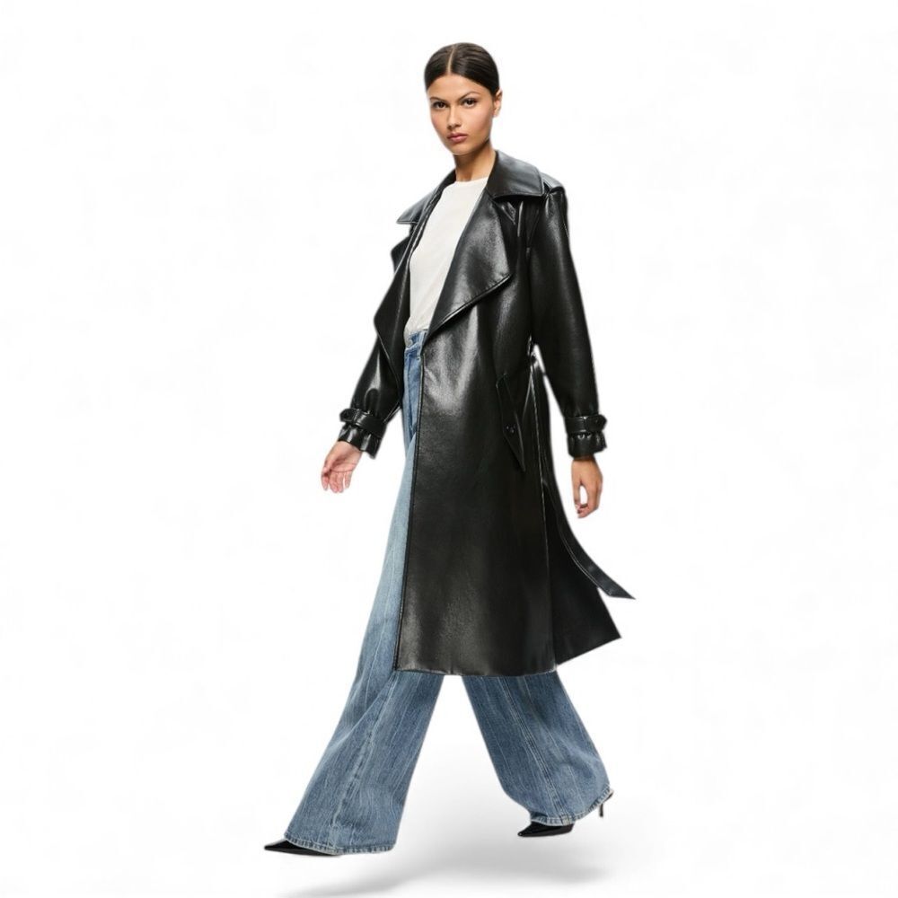 Alice + Olivia Nevada Vegan Trench in Black Vegan Leather